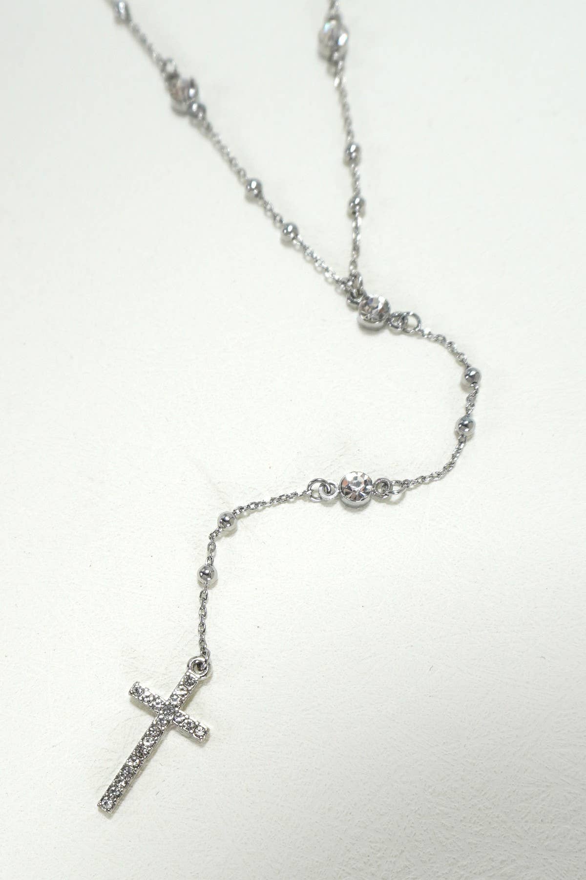 Silver BOHO Y NECK RHINESTONE STATION CROSS NECKLACE | 80N1076 for wholesale on Faire3