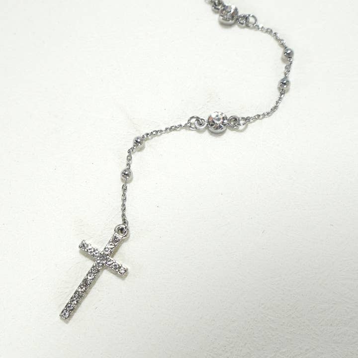 Silver BOHO Y NECK RHINESTONE STATION CROSS NECKLACE | 80N1076 for wholesale on Faire3
