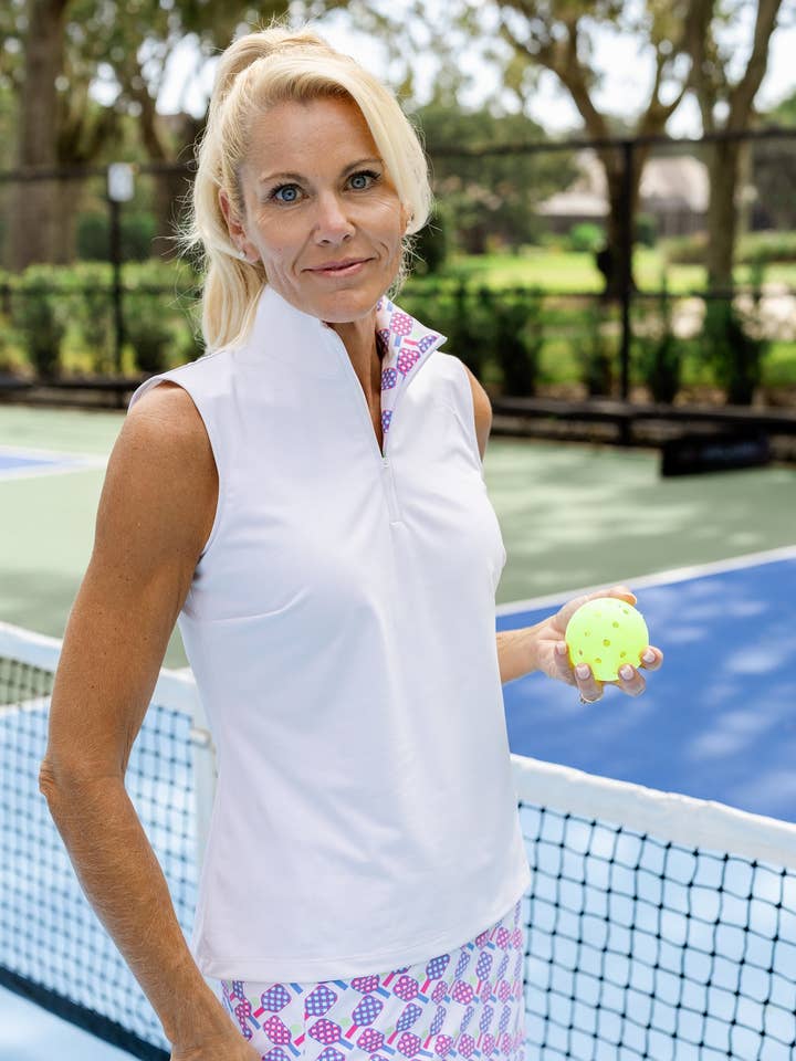 Britt Top, ärmellos, Weiß/Let's Play Pickle, Rosa/Blau für den Großhandel von sailor-sailor