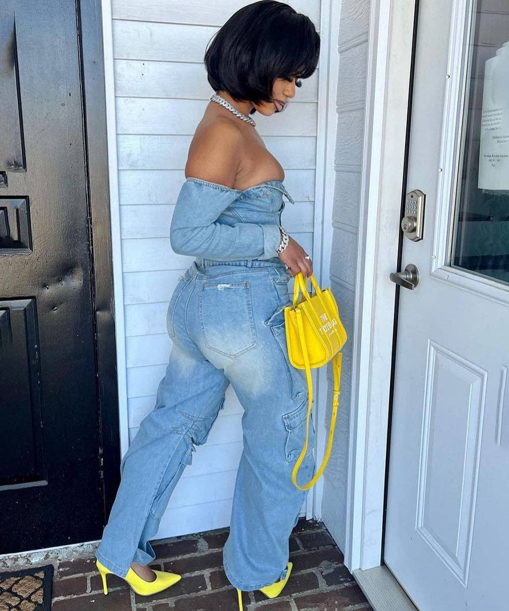 Aria Romance - Wholesale Jumpsuit - Women's - Asymmetric Denim Cardigan Set7