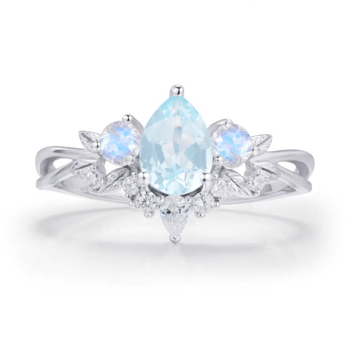 Anel Laurel Grove Aquamarine Moonstone© Ouro Branco Maciço por atacado de Azura Jewelry