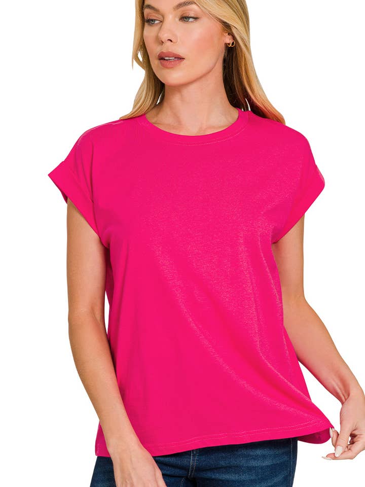 Round Neck Folded Short Sleeve T-shirt for wholesale by Vanilla Monkey