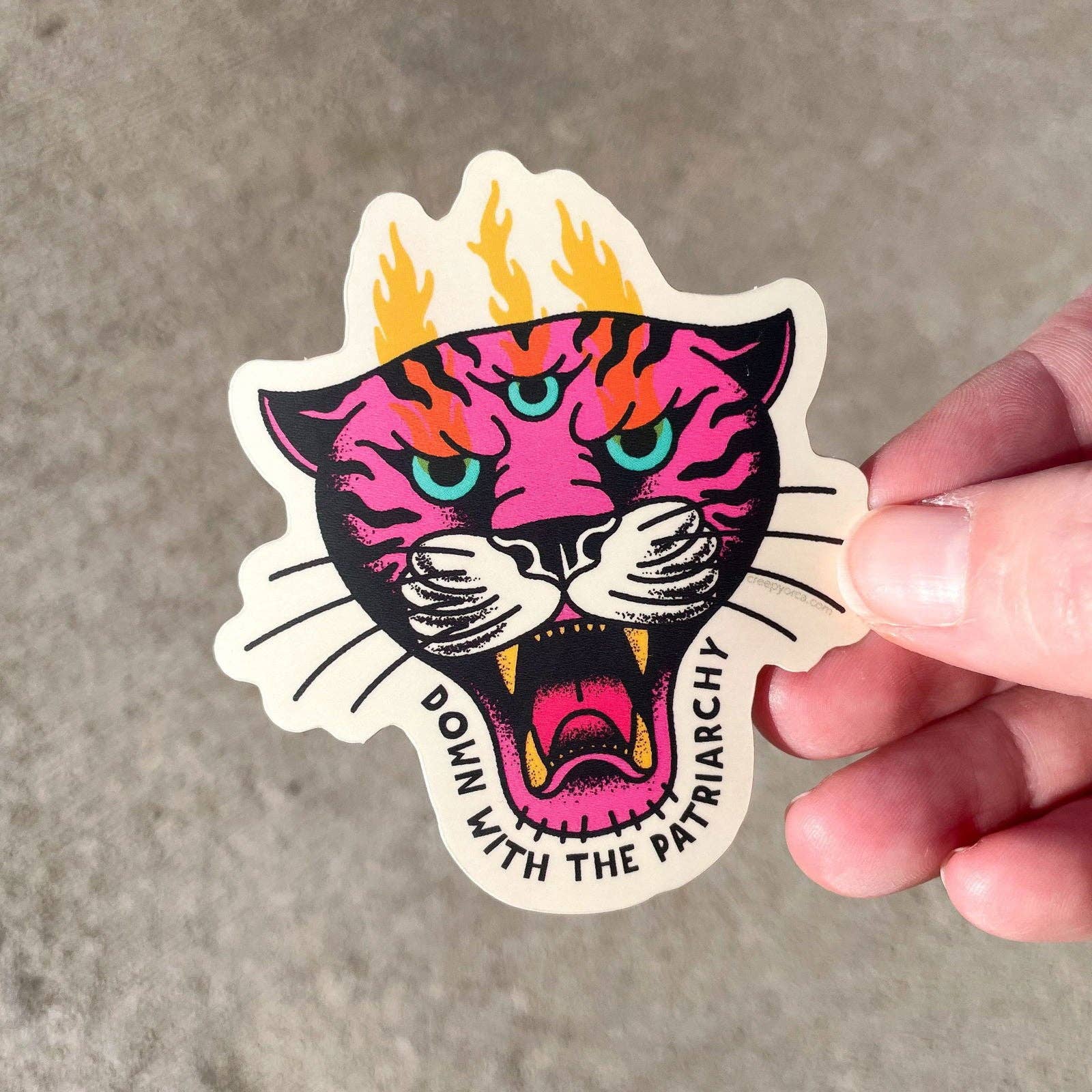 Creepy Orca Supply Company - Wholesale Sticker - Down With The Patriarchy Tiger Die Cut Sticker1