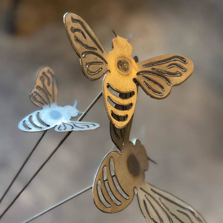 608 The Factory - Wholesale Garden/Lawn Stake - Metal Bumble Bee Garden Stake Set of 24 Pollinators