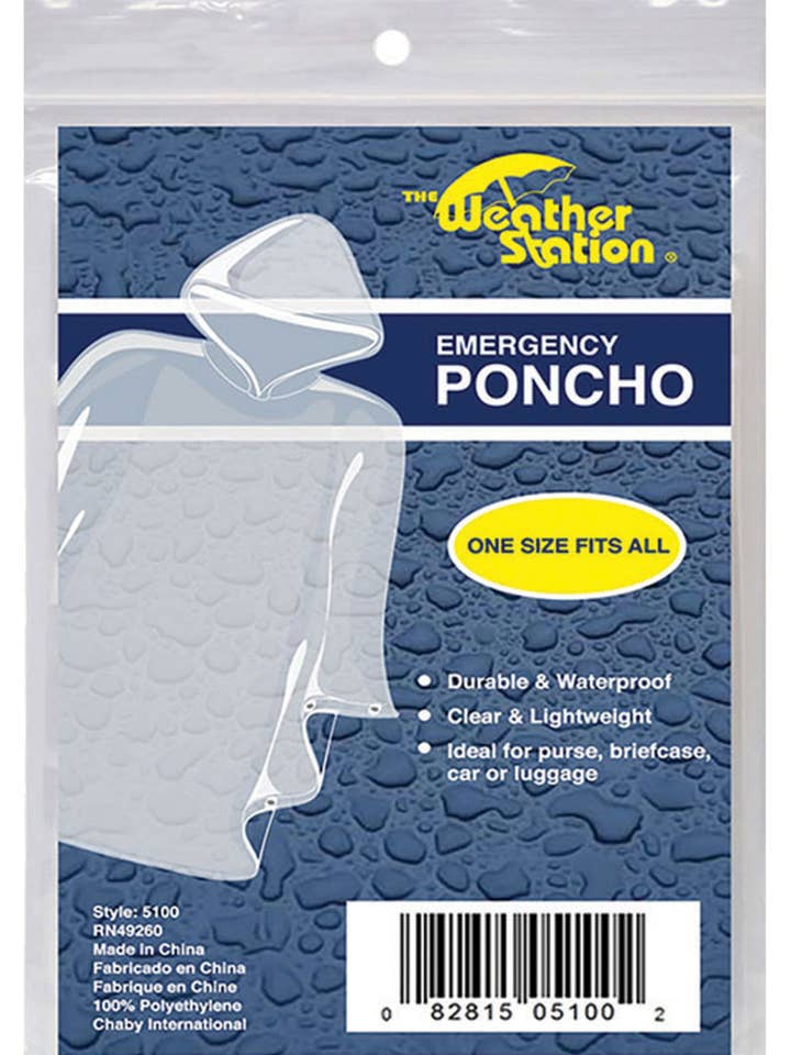 Chaby International - Wholesale Poncho - Unisex - Adult Clear Emergency Rain Poncho with Hood - Outdoor/Travel
