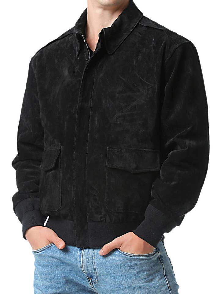 Landing Leathers Men Air Force A-2 Suede Leather Flight Bomber Jacket for wholesale by Landing Leathers