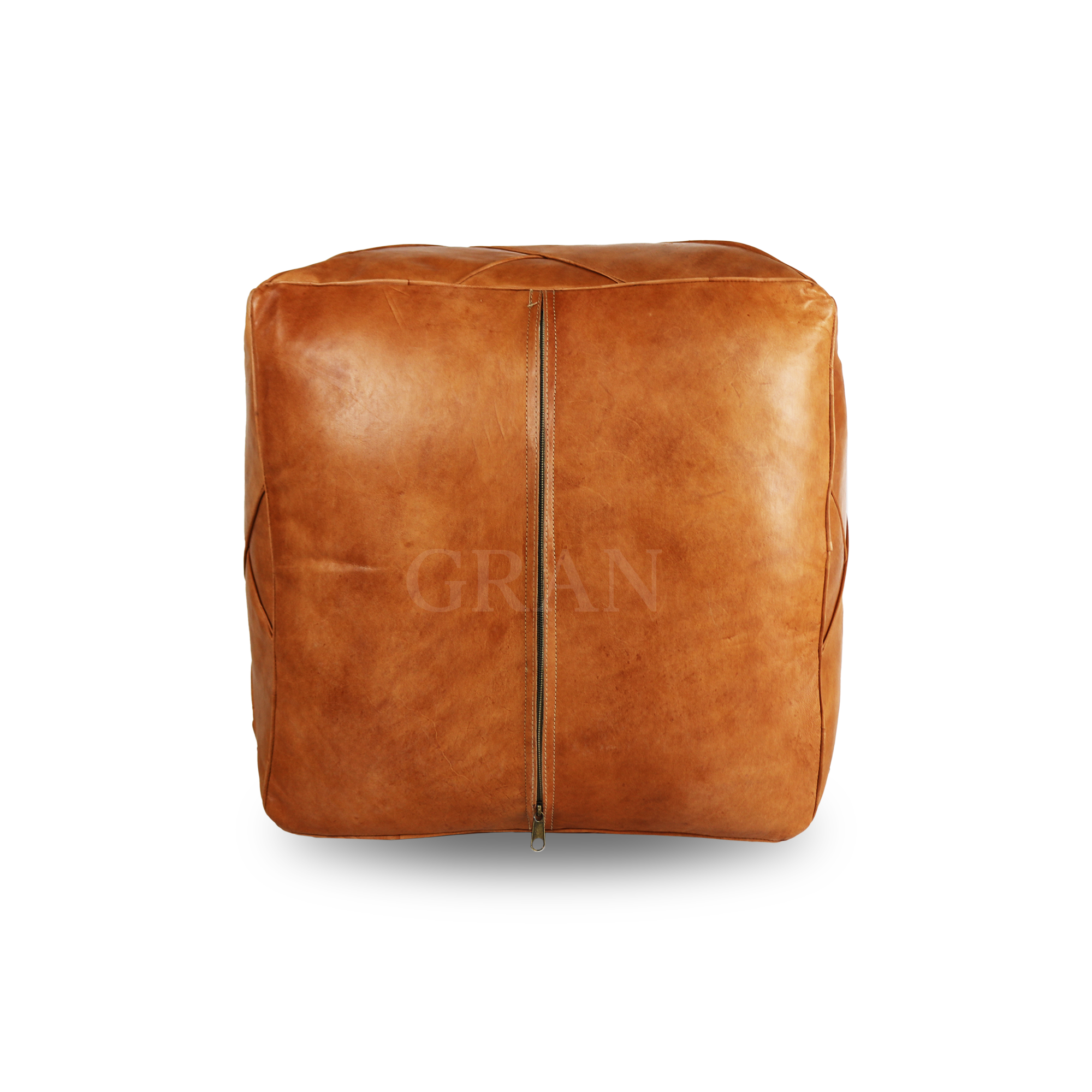 Gran Wholesale - Wholesale Pouf - Handmade Moroccan Square Leather Pouf Brown - Unstuffed 3