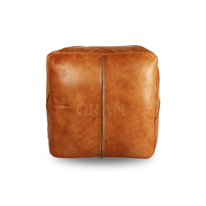 Gran Wholesale – wholesale Pouf – Handmade Moroccan Square Leather Pouf Brown - Authentic4