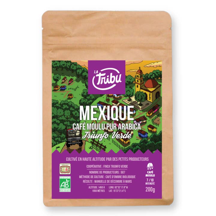 La Tribu – Café moído por atacado – Café moído mexicano Triunfo Verde 200 g Orgânico e Comércio Justo
