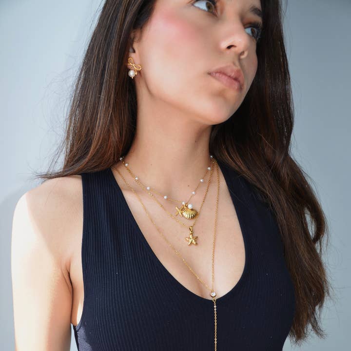 AzzaikJewelry - Wholesale Pendant/Charm Necklace - Seashell Beachy Gold Stainless Steel Necklace4