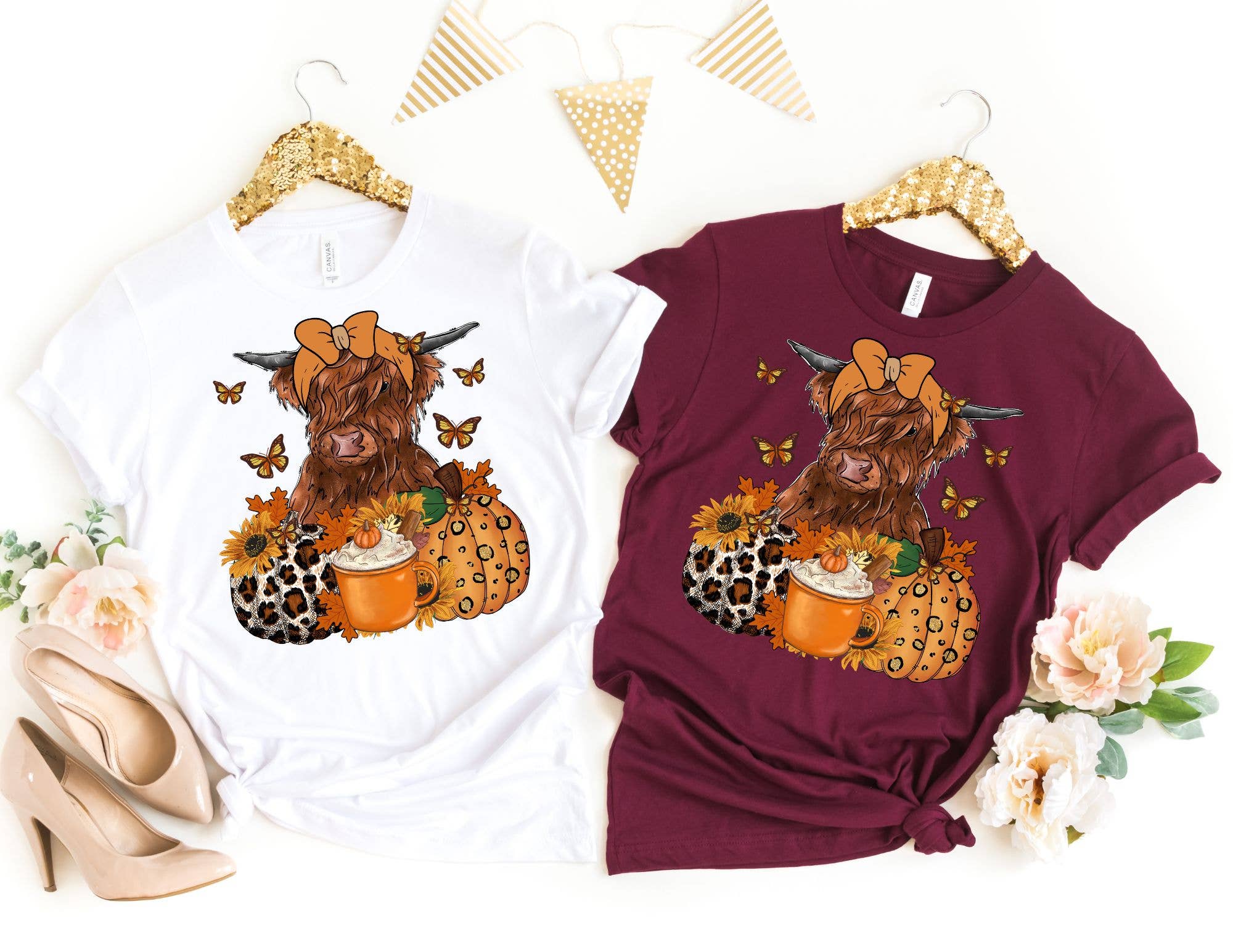 The Shirt Company - Wholesale T-Shirt (Graphic) - Women's - Fall Pumpkin Highland Cow Shirt - Fall Shirt1