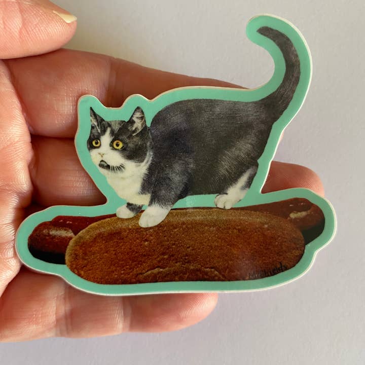 Maureen Shields - Wholesale Sticker - Cat on Hot Dog Sticker1
