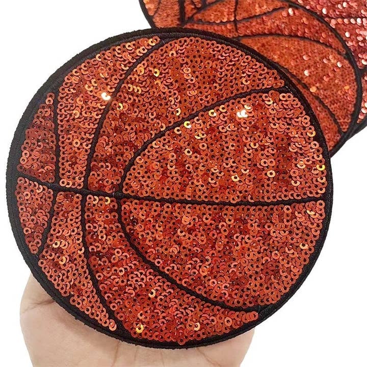 Rosie Posie Patches - Wholesale Patch - Sequin Basketball Iron On Patch1