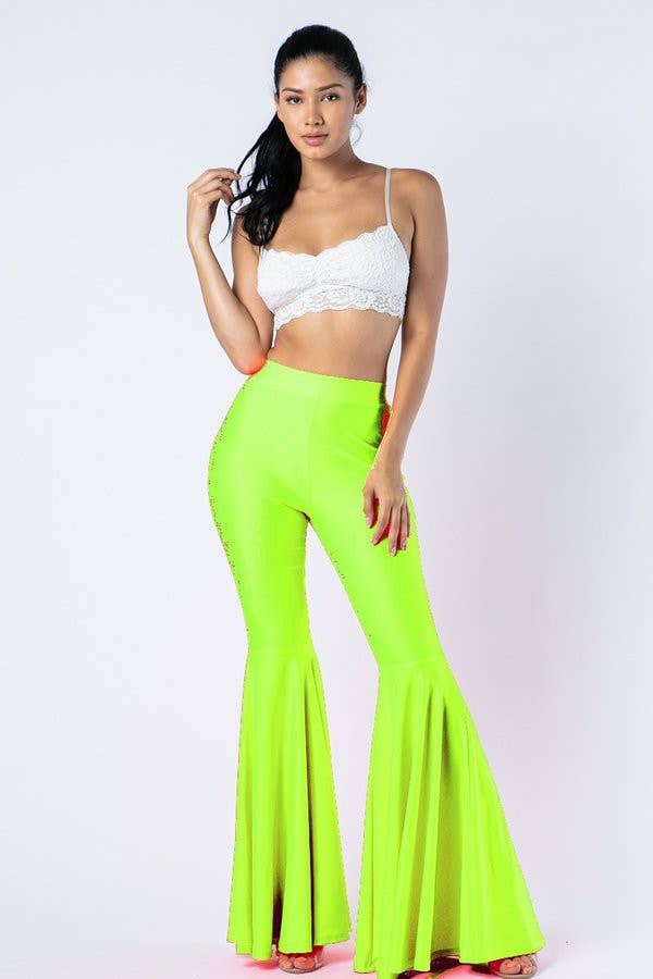Lime All the Time - Wholesale Pants - Women's - Solid Metallic Bell Bottom Pants2