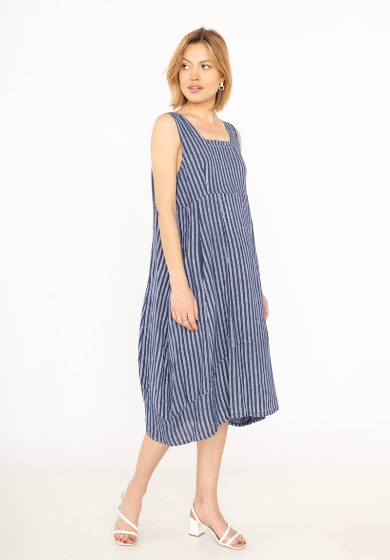 LINEN & COTTON HOUSE - Wholesale Dress - Women's - ROBE EN LIN 322 8119 RAYÉE PRINTEMPS ÉTÉ VÊTEMENTS40