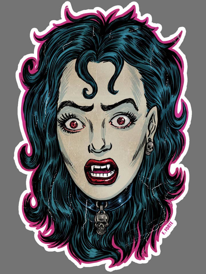 FrankenHorrors Sexy Vampiress 5x3 die cut vinyl sticker for wholesale by Xeno Pop