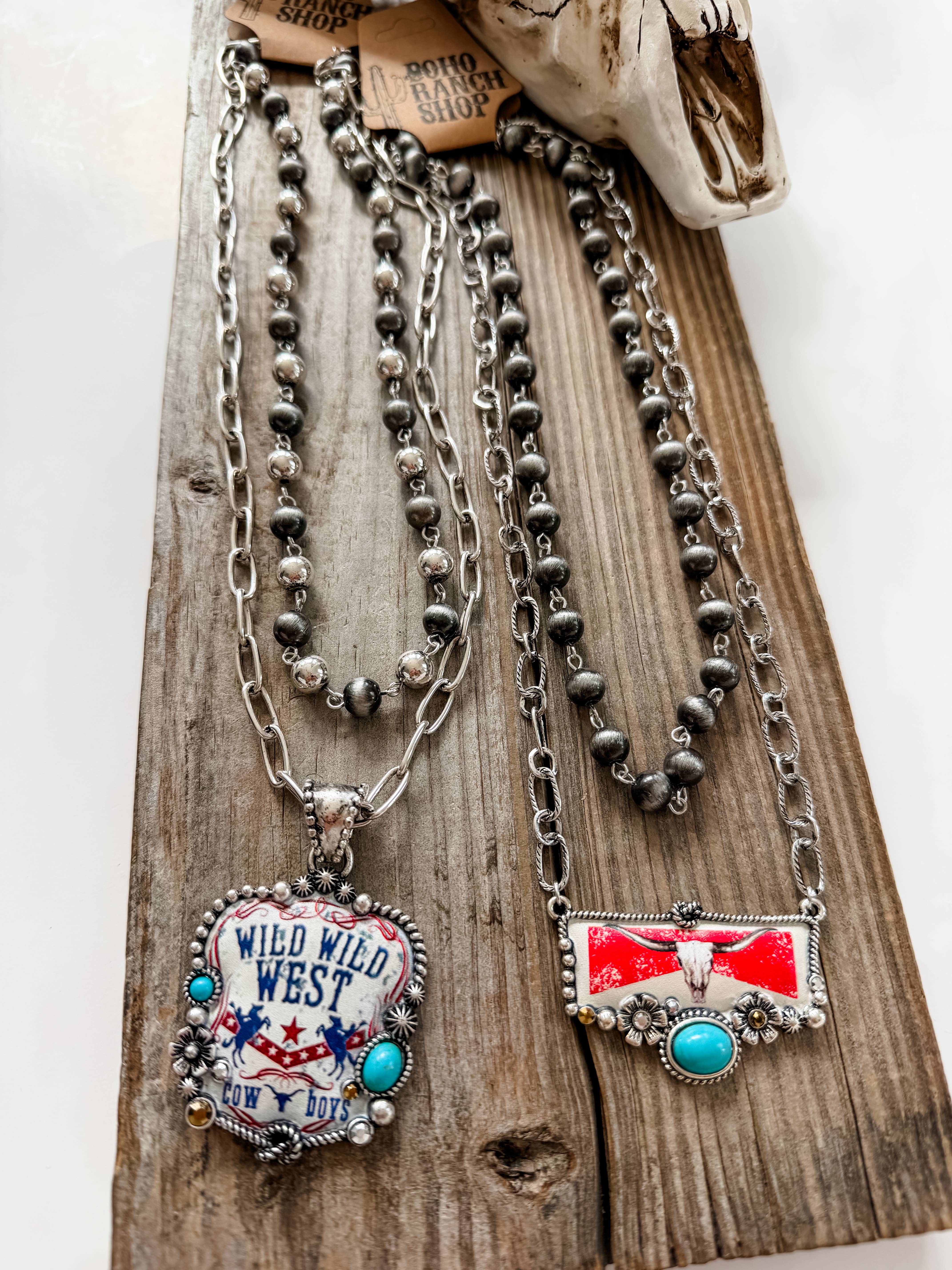 Boho Ranch Shop - Wholesale Pendant/Charm Necklace - 2 Layered Navajo Pearl Turquoise Stone Pendant Necklace5