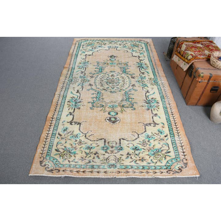 Vintage Wool Rug - Handmade Fringes, Beige & Blue for wholesale by The Loom Wholesale