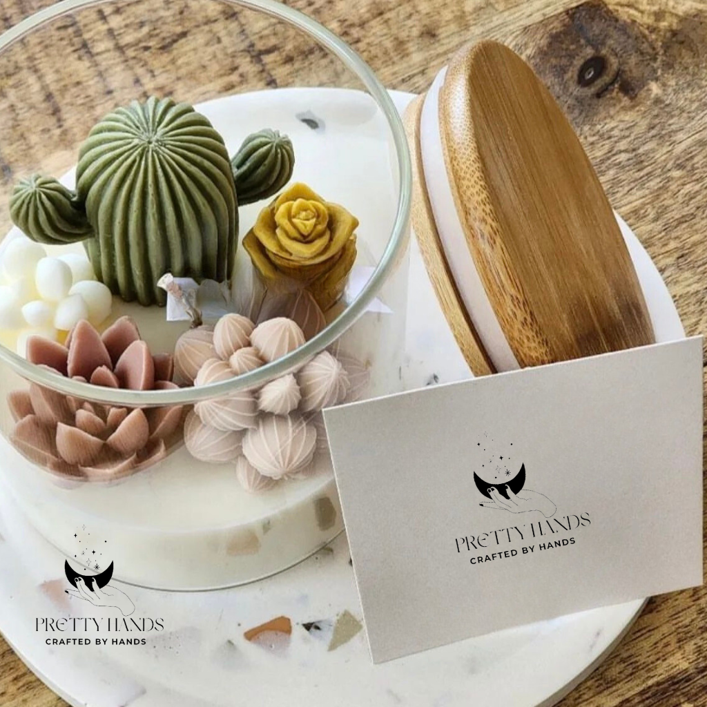 Pretty Hands - Vente Bougies originales - Grande bougie terrarium cactus et succulentes avec couvercle4