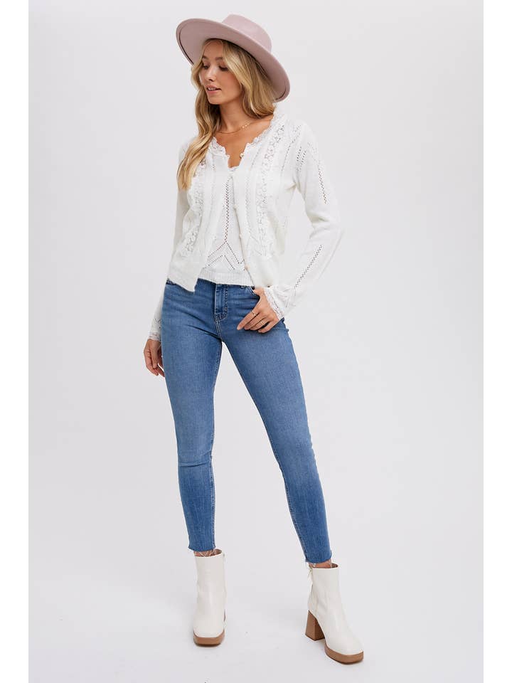 Bluivy - Wholesale Cardigan - Women's - LACE TRIMMED CARDIGAN