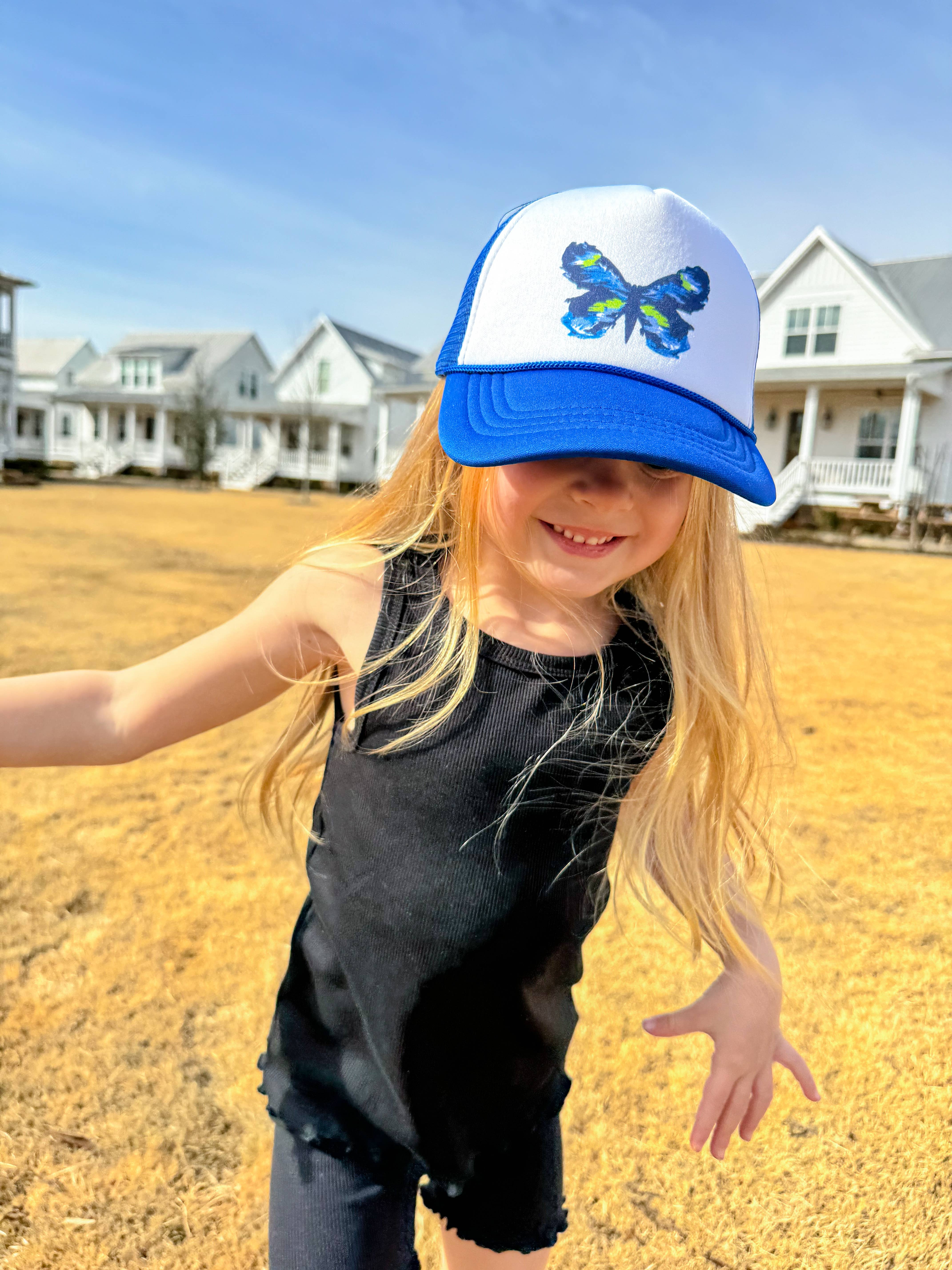 C.C Beanie – Großhandel Basecap – Kinder – Blaue abstrakte Schmetterling-Baseballkappe für Kinder3