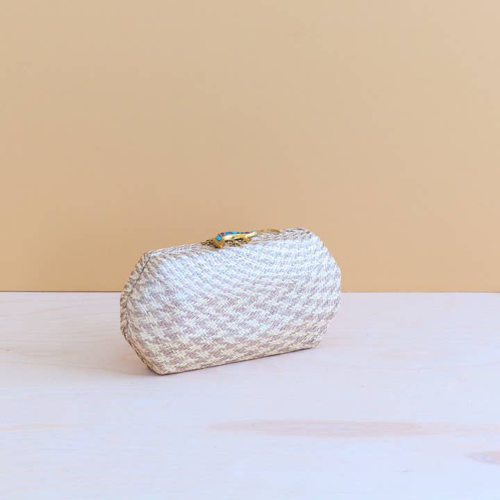 Dusty Rose Houndstooth Clutch - Straw Clutch | LIKHÂ for wholesale on Faire