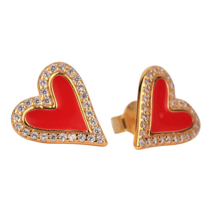 Color Shout - Wholesale Stud/Post Earrings - I love Game Day: Team Color Heart Stud Earrings on Pennant F