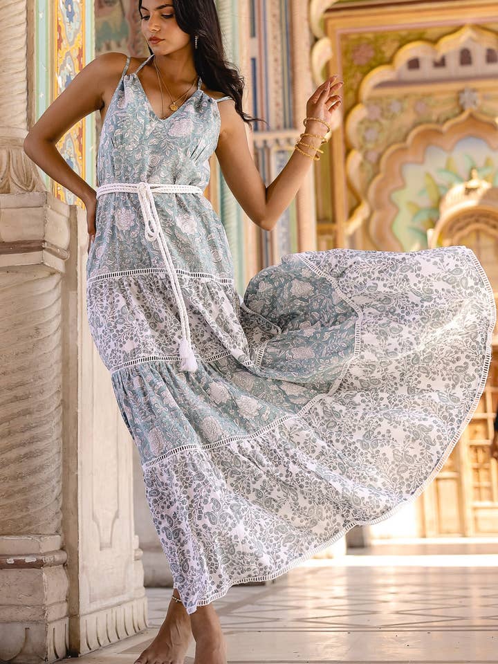 THE BRITTANY BOHEMIAN FLORAL PRINTED MAXI DRESS for wholesale by Must Love Travel Clothing