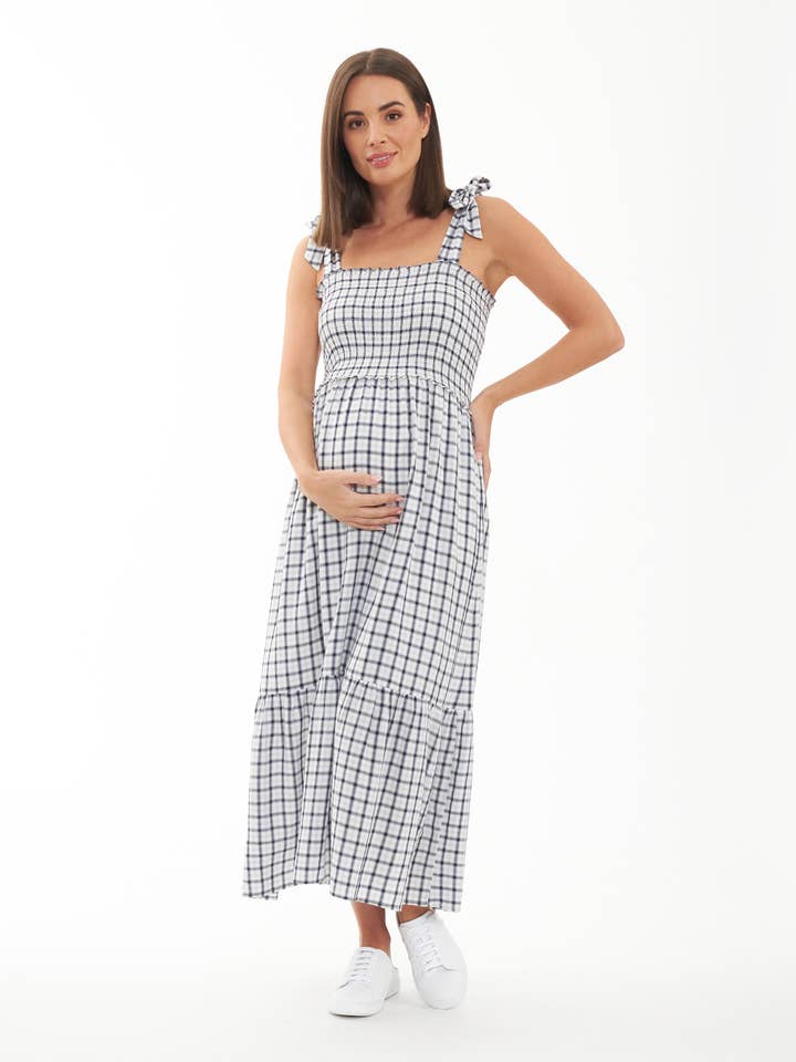 Phoebe Smocked Dress White / Navy for wholesale on Faire0