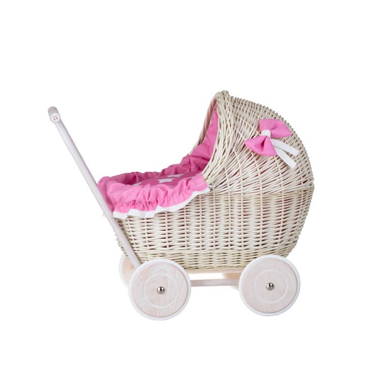 Wicker White Baby Carriage, Wicker Doll Stroller for wholesale by The Wicker Stories