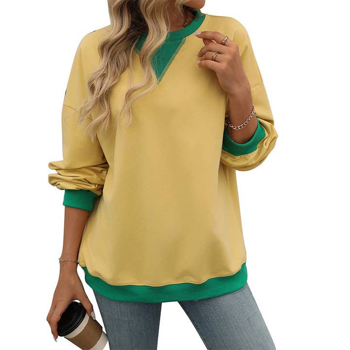 Lily Clothing - Wholesale Hoodie - Women's - Solid color crew-neck split loose sweatshirt hoodie