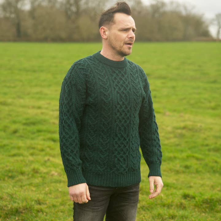 Mars Knitwear – Pulôver - Unissexo por atacado – Jumper de cabo Aran de lã britânica - Pine1