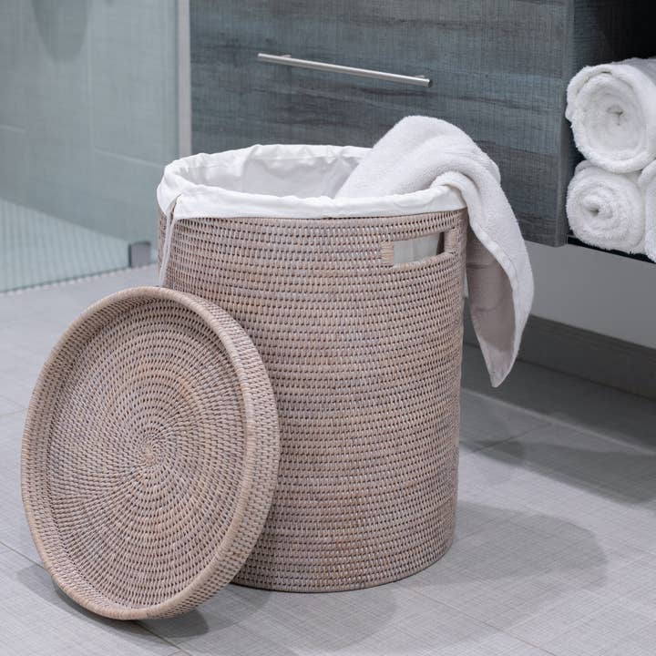 Artifacts Trading Company – Cesto de roupa suja por atacado – Cesto de Roupa Redondo de Rattan com Tampa1