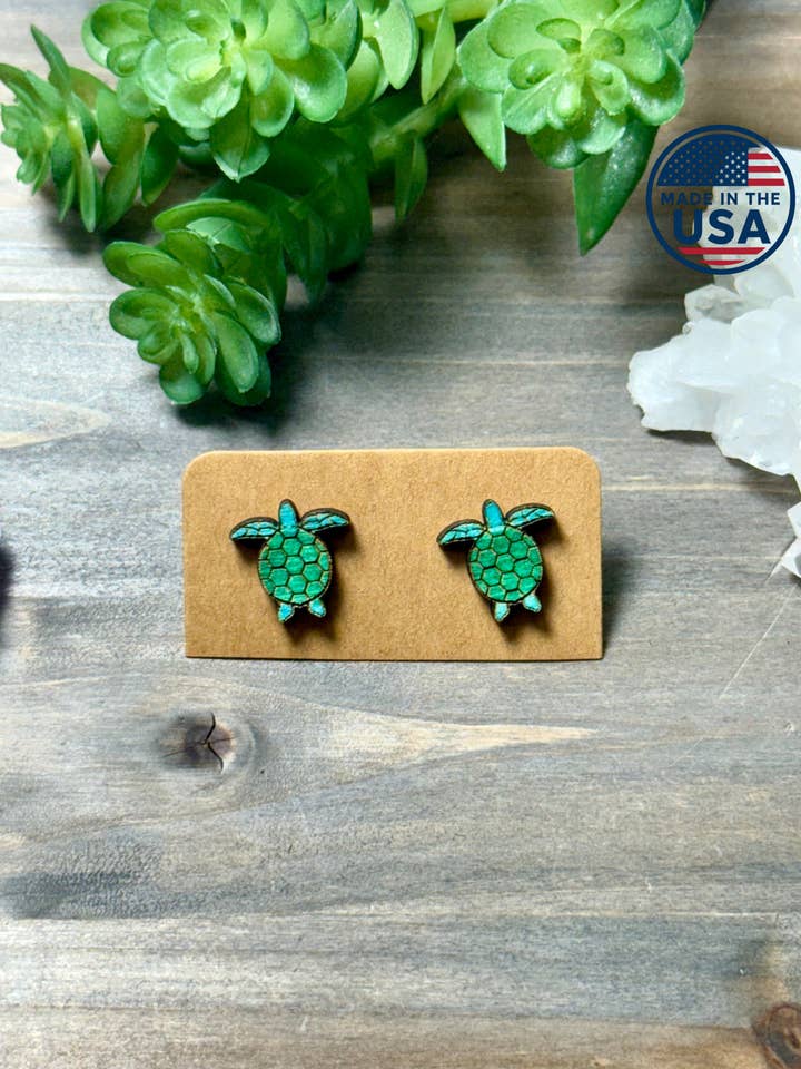 Turtle Wood Stud earrings for wholesale by From Within