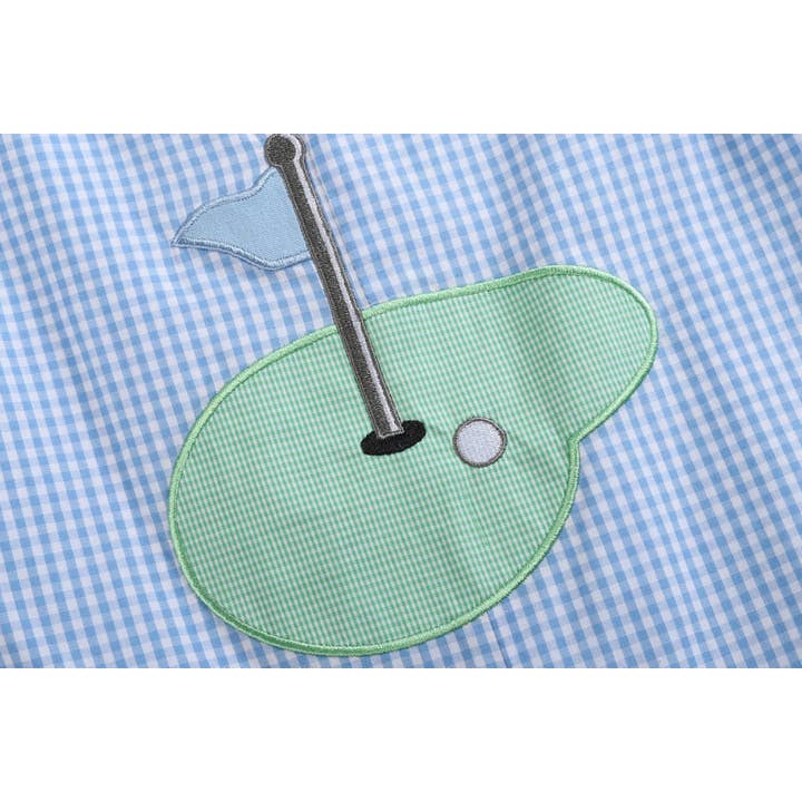 Lil Cactus - Wholesale Overalls - Baby - Blue Gingham Golf Hole Shortall3