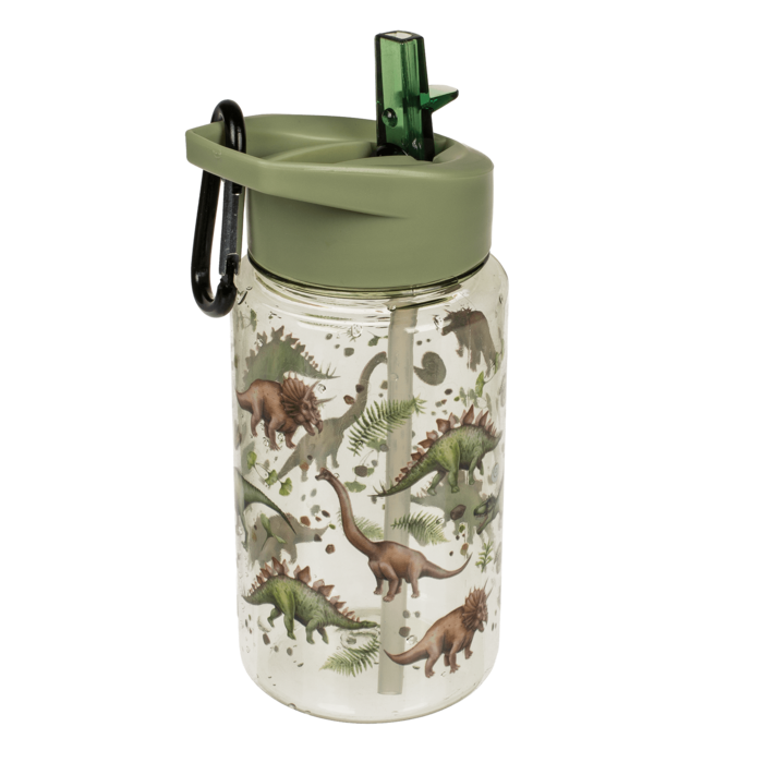 Out of the blue KG – Großhandel Trinkflaschen – Trinkflasche mit Dinosaurier-Motiv, ca. 450 ml, mit Strohhalm und Karabinerhaken3