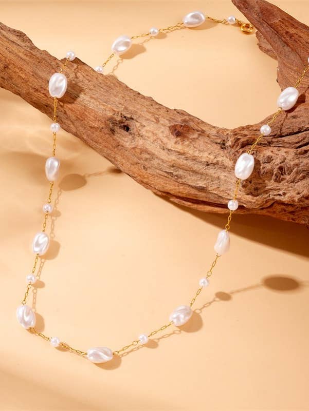 18K STAINLESS STEEL TARNISH FREE PEARL NECKLACE | 40NK9630 for wholesale by JOSSLYN by wall to wall