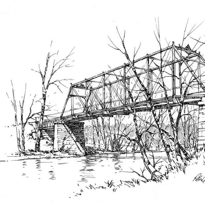 Phoenix Bridge - Ink Sketch for wholesale by Peter Giraudeau