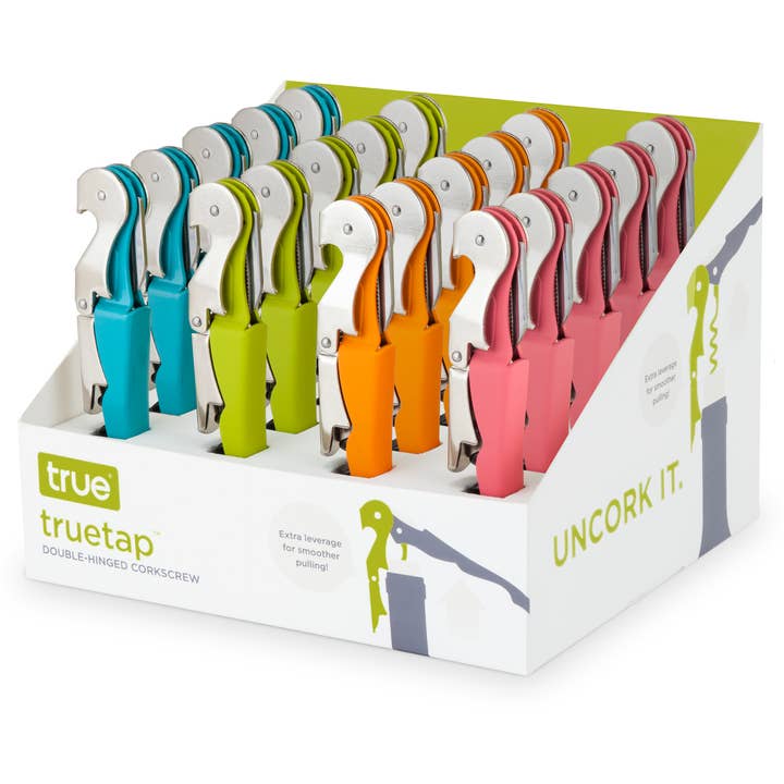 TRUE - Wholesale Bottle/Wine Opener - Truetap Soft-Touch Double-Hinged Corkscrews - CDU of 20
