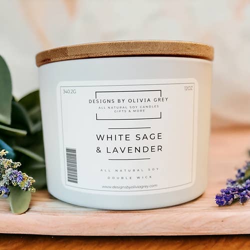 Designs By Olivia Grey | All Natural Soy Candles - Wholesale Jar/Filled Candle - White Sage & Lavender Natural Soy Candle | Non Toxic Candle2