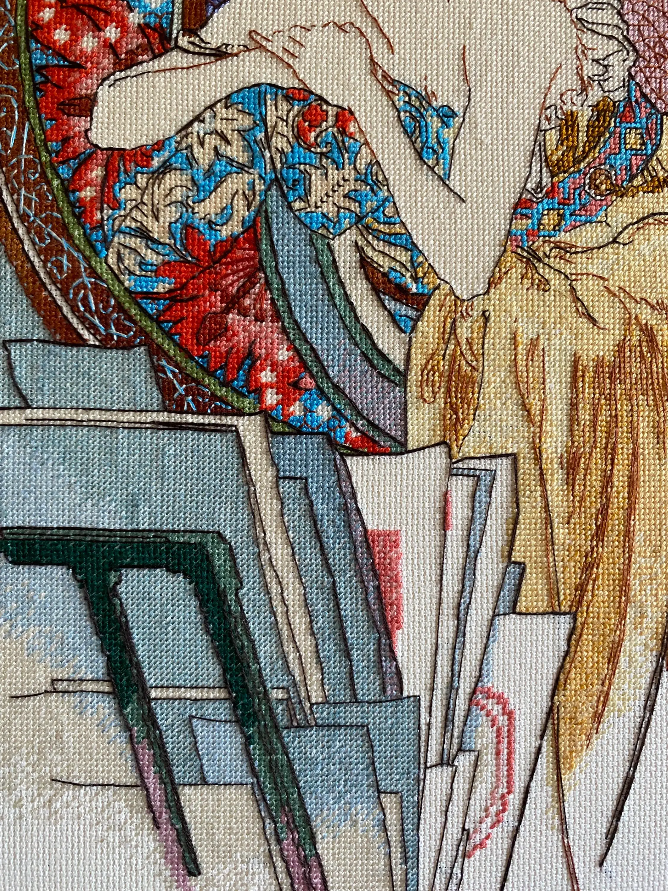 RIOLIS – Material para bordar/ponto de cruz por atacado – Kit de Ponto Cruz Riolis 100/058 Menina com Cavalete Após Mucha3