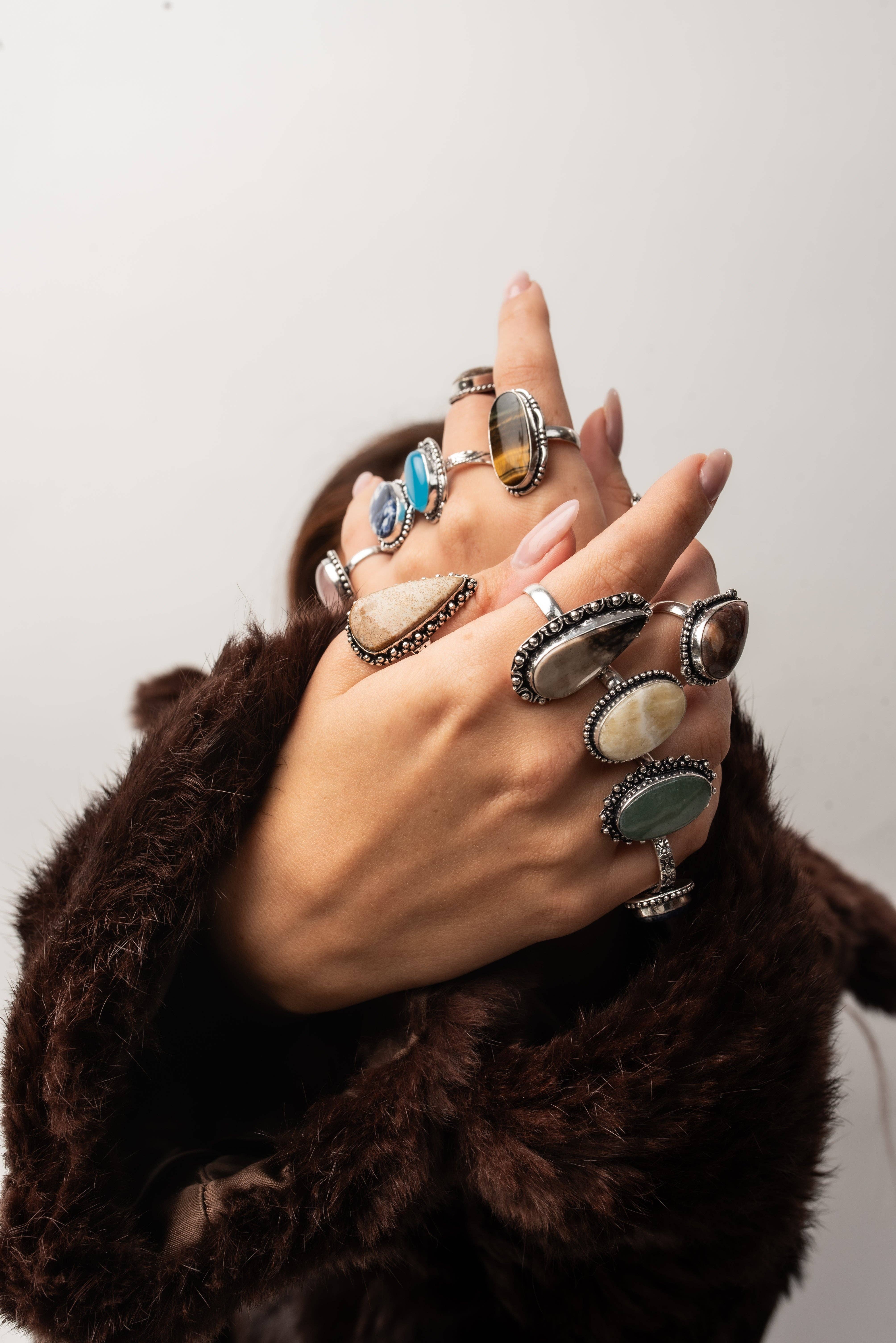 Handmade Jewels – Engroshandel Statementring – Boheme Krystal Ringsæt - Sølvbelagt, Blandede Størrelser, Assorterede Design1