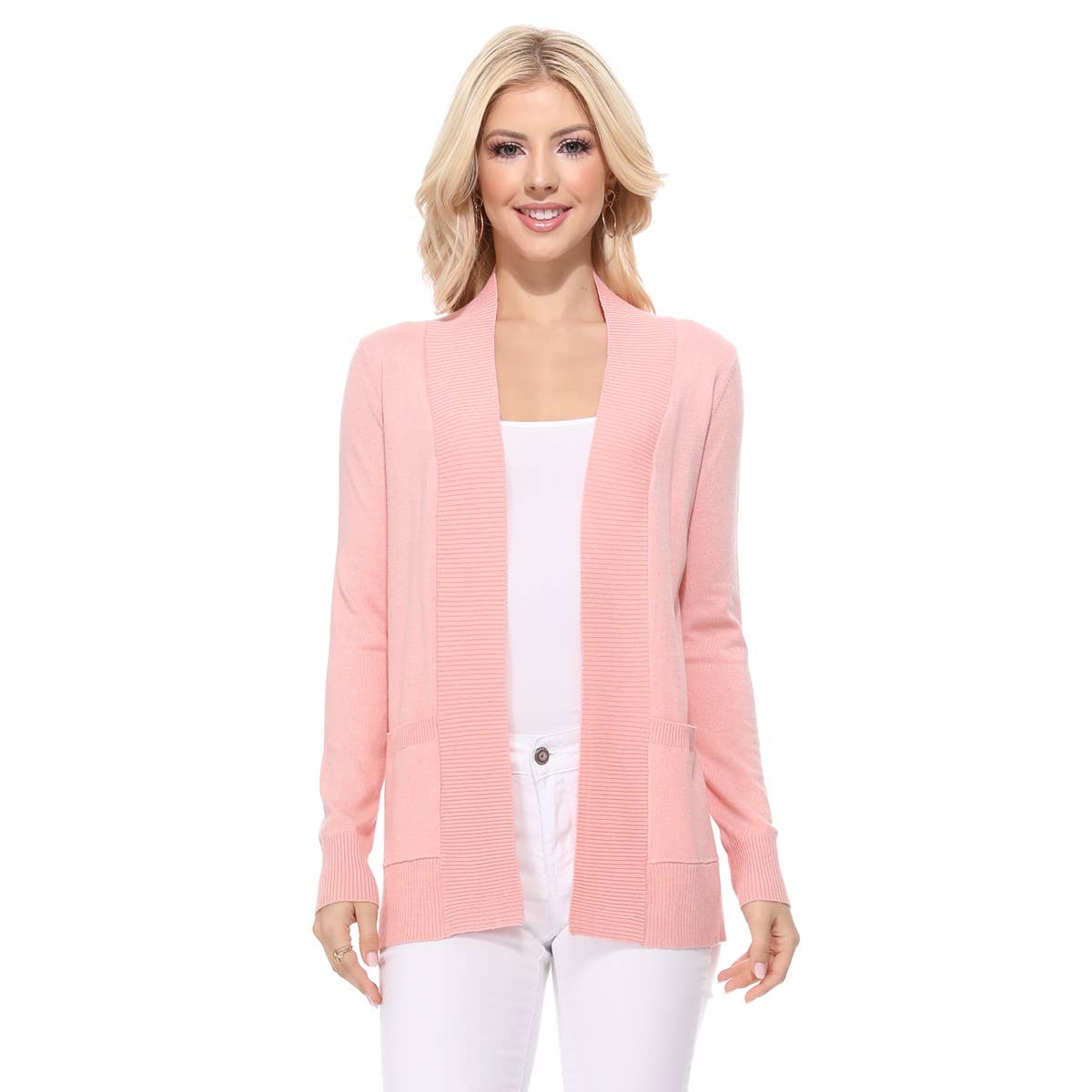 Mak - Wholesale Cardigan - Women's - Long Sleeve Open Front Knit Shrug w/ Pocket Cardigan MK8558Y29