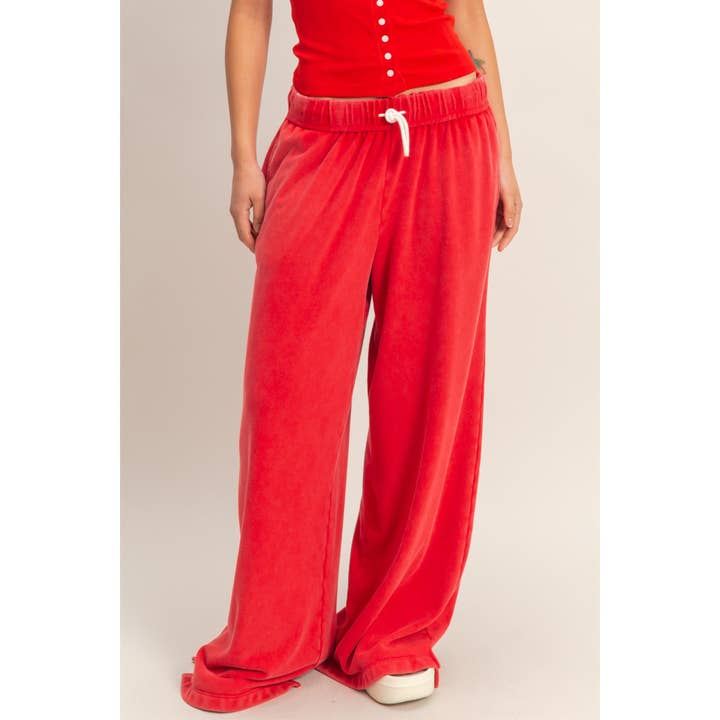 Fold Over Waist Wide Leg Sweatpant for wholesale by Double Zero