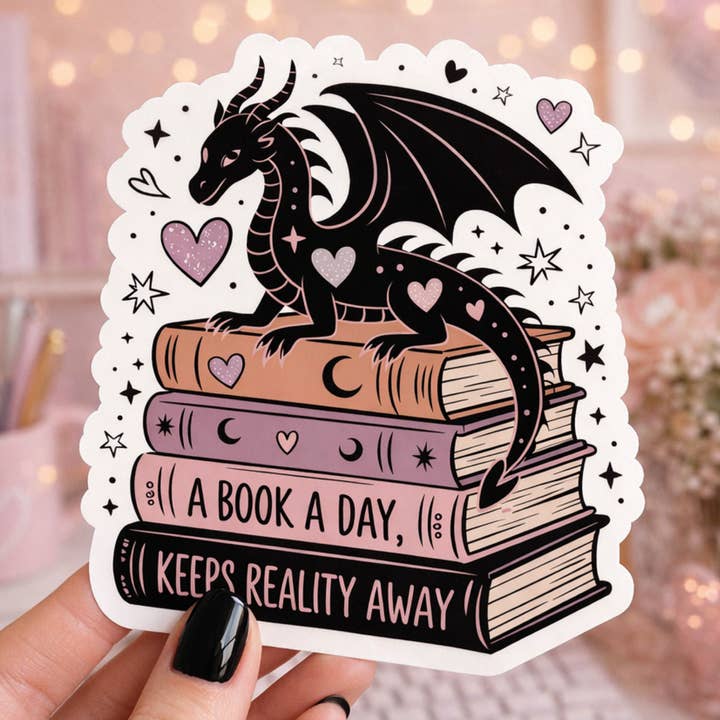 En bok om dagen håller verkligheten borta Drakromantik-klistermärke för wholesale av Auburn Row Design