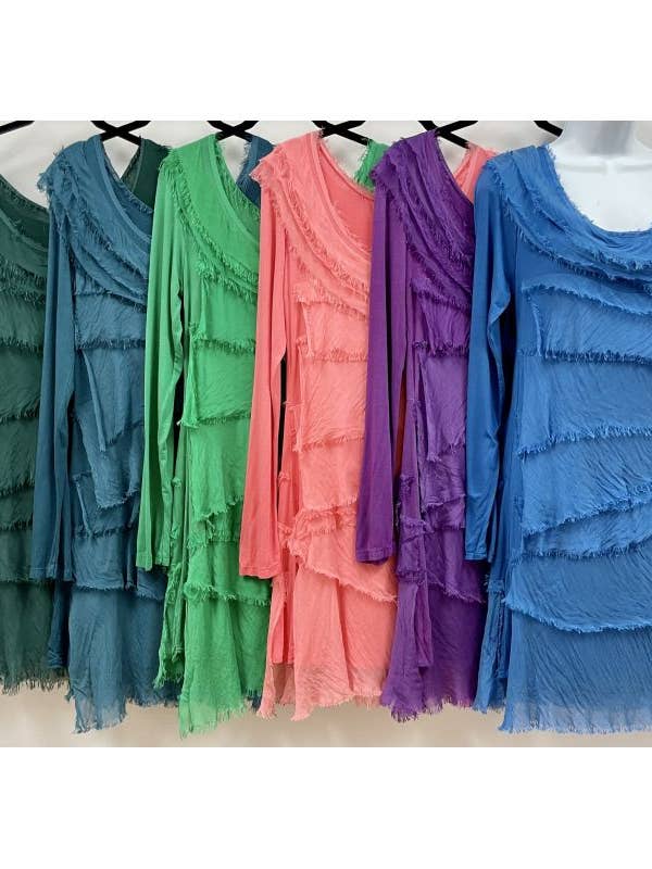 Look Mode Usa - Wholesale Dress - Women's - Long Sleeve Solid Silk Ruffle Dress1