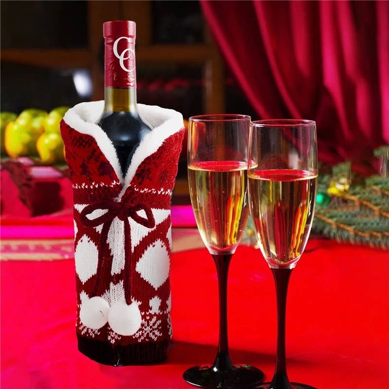 Ekartini - Vente Pochette cadeau pour bouteille de vin - Couvre-bouteille de vin tricoté, décoration de Noël7