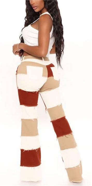 Khaki Stretchy Jeans Patchwork Bell  Pants for wholesale on Faire3