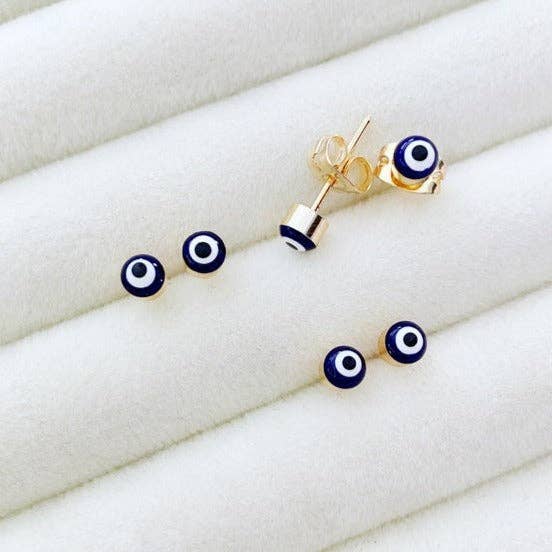 Evileyefavor - Wholesale Stud/Post Earrings - Navy Blue Evil Eye Earrings, Gold Silver Stud Earrings, Dainty Evil Eye Jewelry,