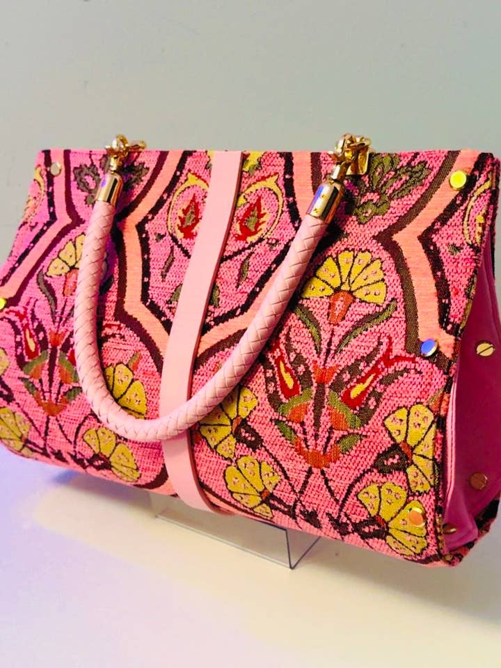 Pink Carnation Chenille Clutch for wholesale by Soderena Designs